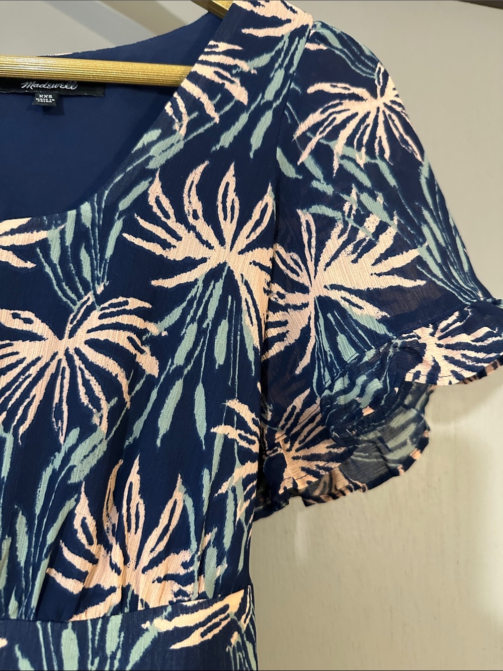 Madewell Navy Floral Maxi Dress Pink Print Puff Sleeve XXS - Picture 6 of 10